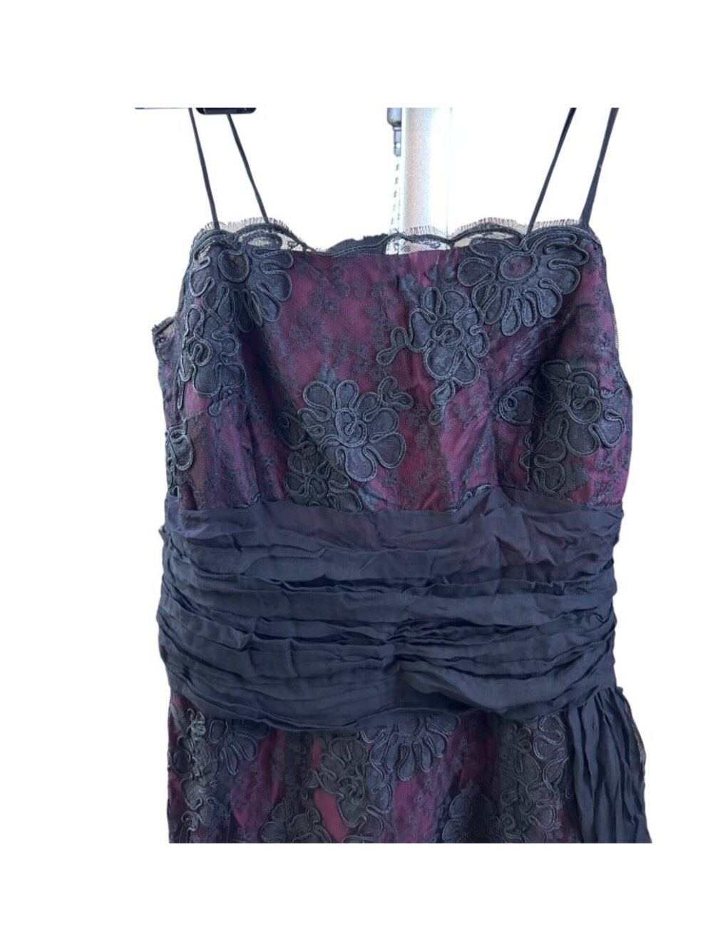 Vtg 50s Black Lace Overlay Burgundy Mini Dress Lace Whimsigoth Dark Romantic - Picture 16 of 16